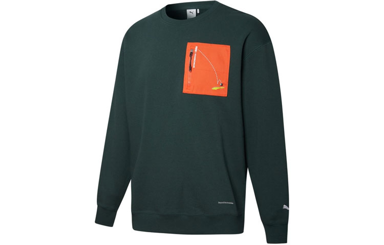 Puma ROARINGWILD Pocket Crew Neck Sweatshirt Green - Athletic Pullover 532596-80