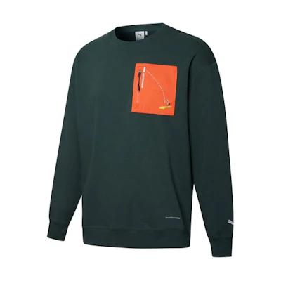Puma ROARINGWILD Pocket Crew Neck Sweatshirt Green - Athletic Pullover 532596-80