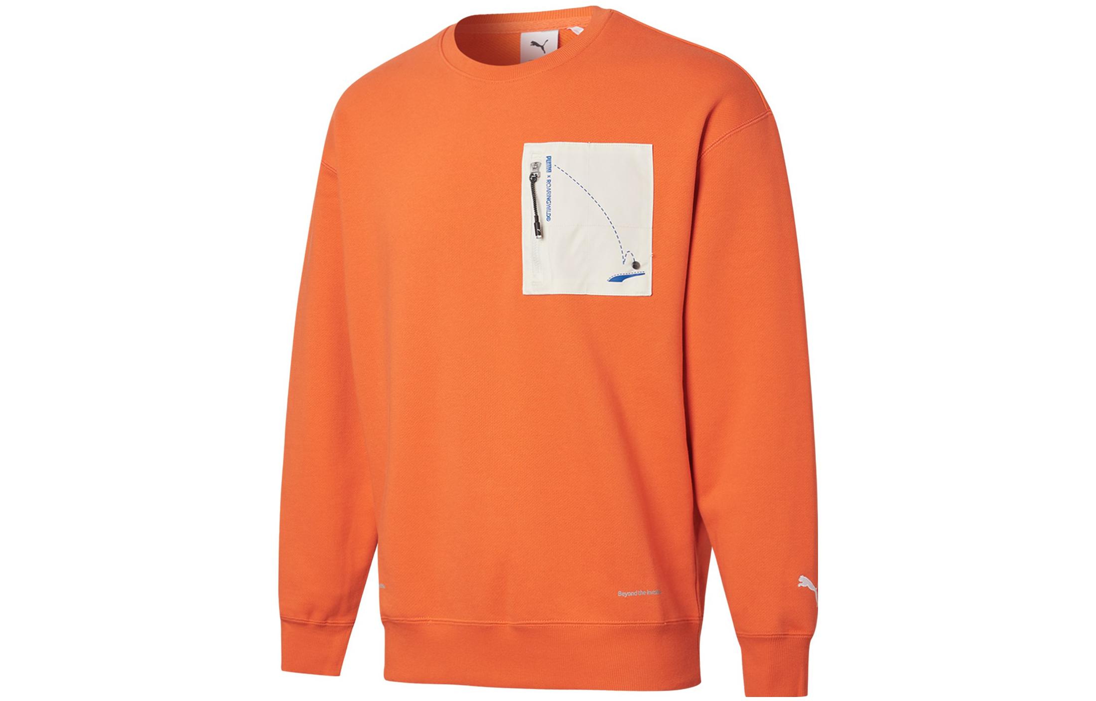 Puma ROARINGWILD Retro Colorblock Pocket Crewneck Sweatshirt Orange 532596-89