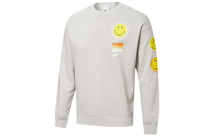 Puma SMILEY Collaboration Printed Crewneck Sweatshirt Light Gray Unisex 532908-09