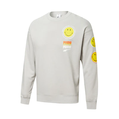 Puma SMILEY Collaboration Printed Crewneck Sweatshirt Light Gray Unisex 532908-09