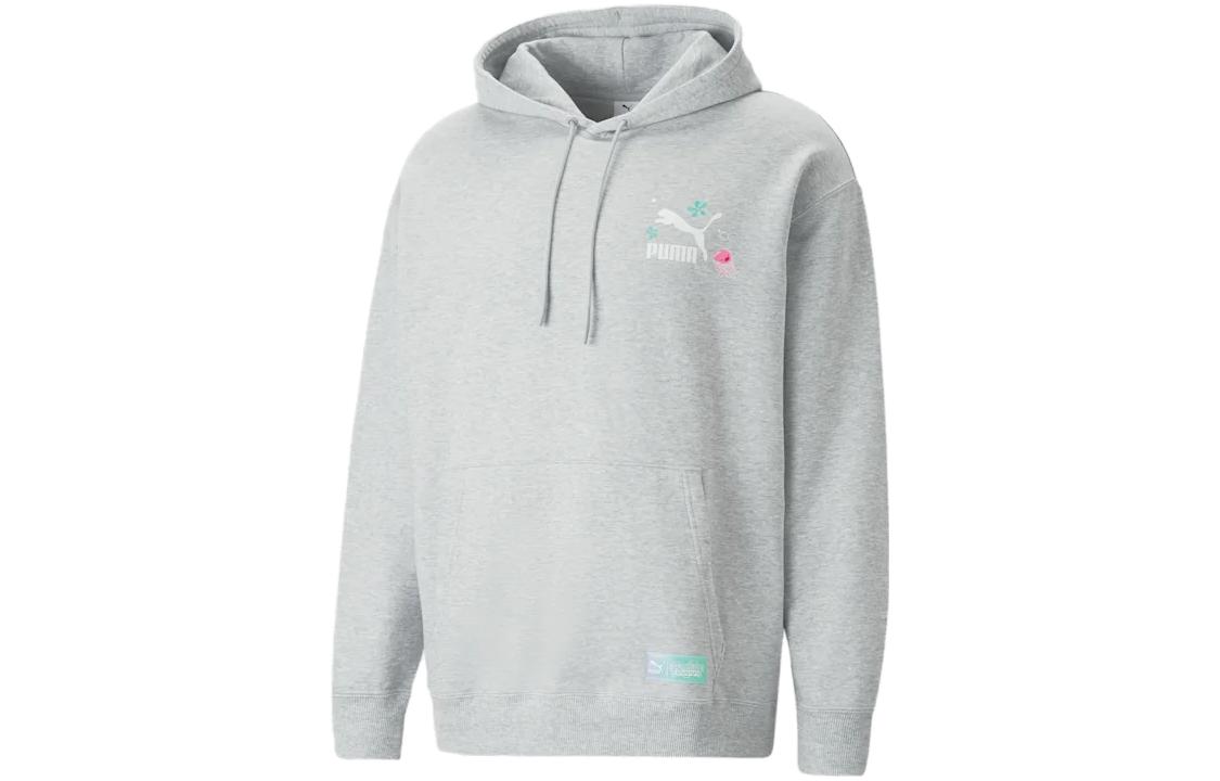 Puma SpongeBob Logo Graphic Hoodie Unisex Loose Fit Light Gray 538960-04