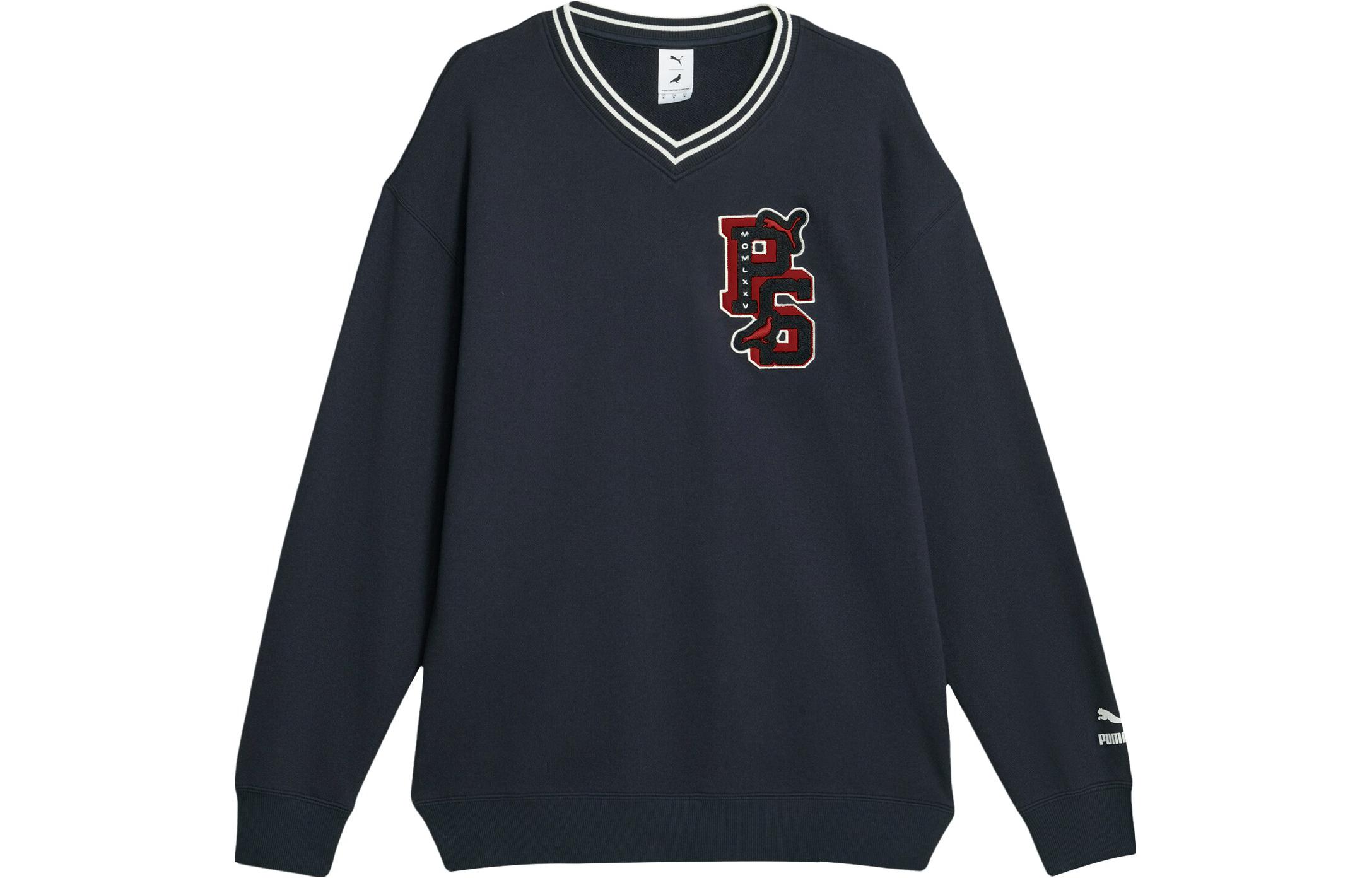 Puma STAPLE SS23 Navy Blue Letter Print V-Neck Polo Pullover Sweater Men 622243-16