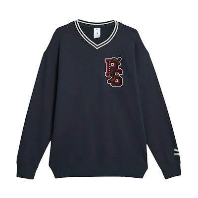 Puma STAPLE SS23 Navy Blue Letter Print V-Neck Polo Pullover Sweater Men 622243-16