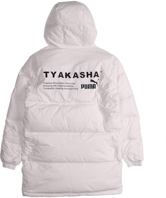 Puma x Tyakasha White Mid-Length Hooded Windproof Down Jacket Unisex Winter Edition 595561-02 Lookbook Puma x Tyakasha White Mid-Length Hooded Windproof Down Jacket Unisex Winter Edition 595561-02