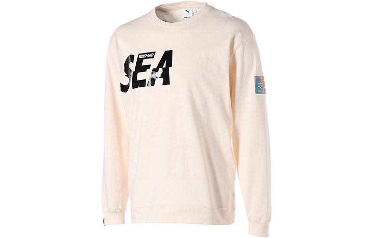 Puma WIND AND SEA Beige Crewneck Pullover Sweatshirt Mens Long Sleeve 530901-02