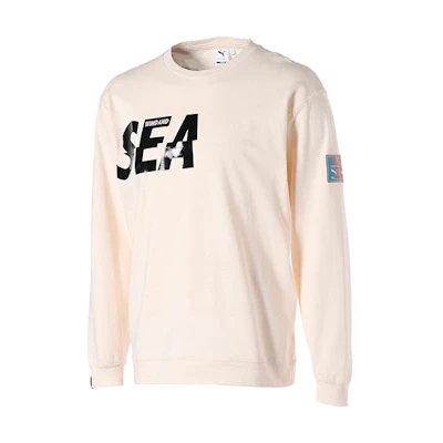 Puma WIND AND SEA Beige Crewneck Pullover Sweatshirt Mens Long Sleeve 530901-02