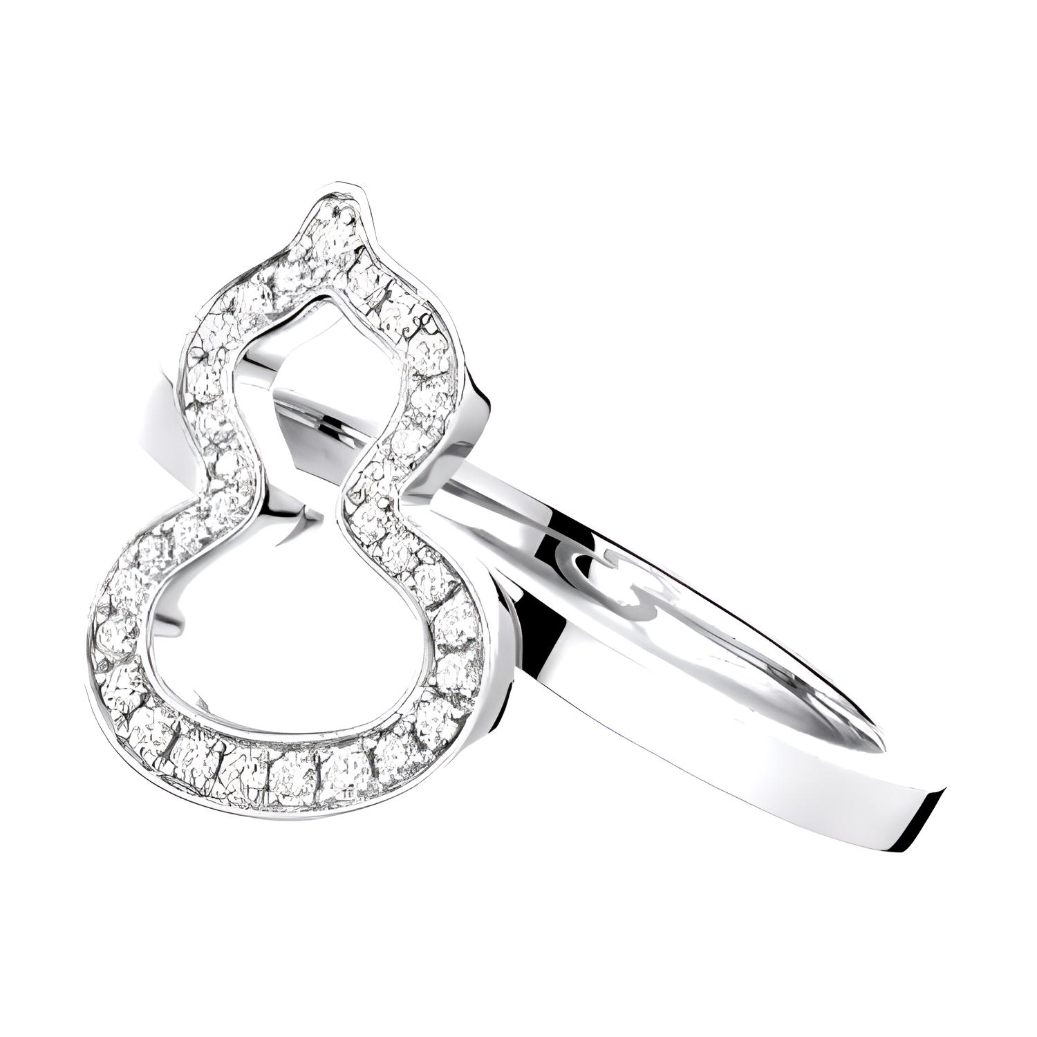 Qeelin Kirin Hollow Gourd Design 18K White Gold Diamond Ring Unisex Silver. WUR40AAWGDI