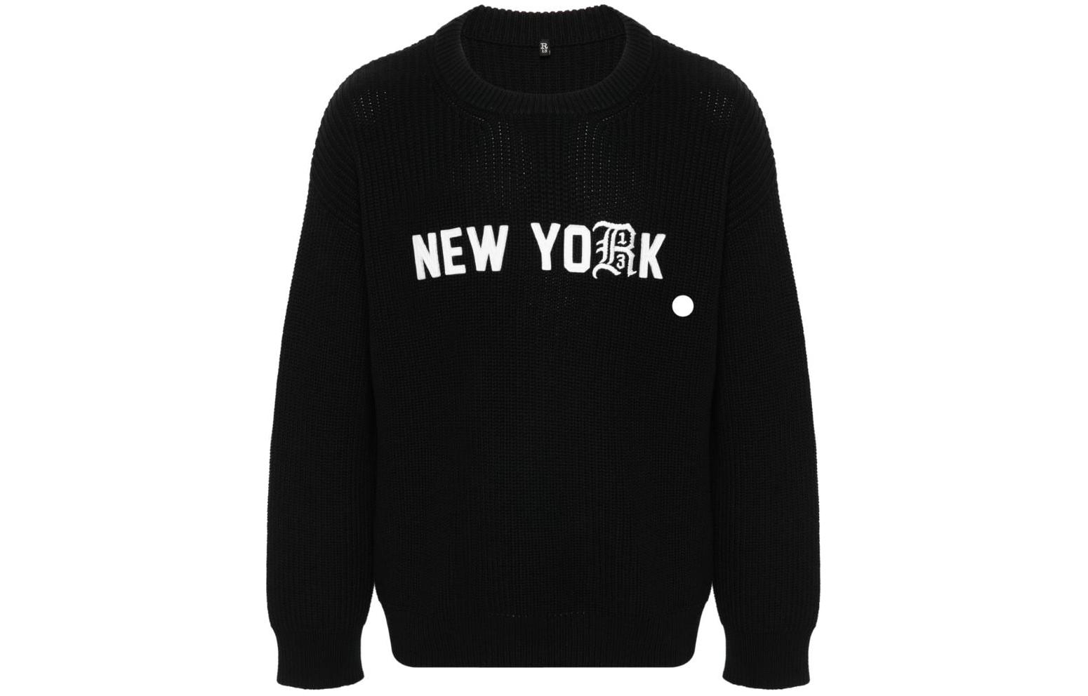R13  Black Crewneck Pullover Sweater with Letter Print R13WY199Y016C