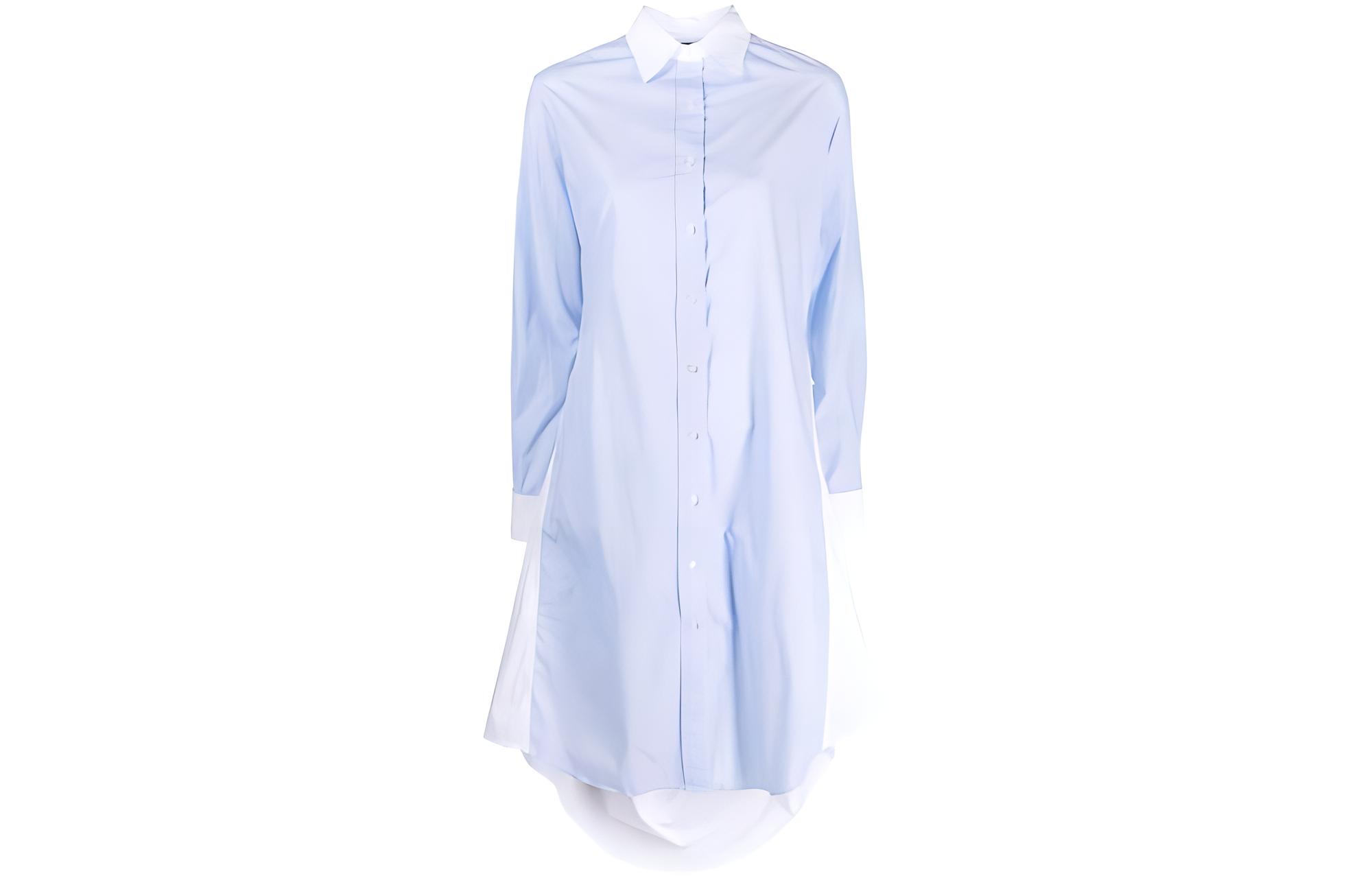 R13 Blue Midi Shirt Dress with Pointed Collar and Long Sleeves R13WR182R280BBLUE