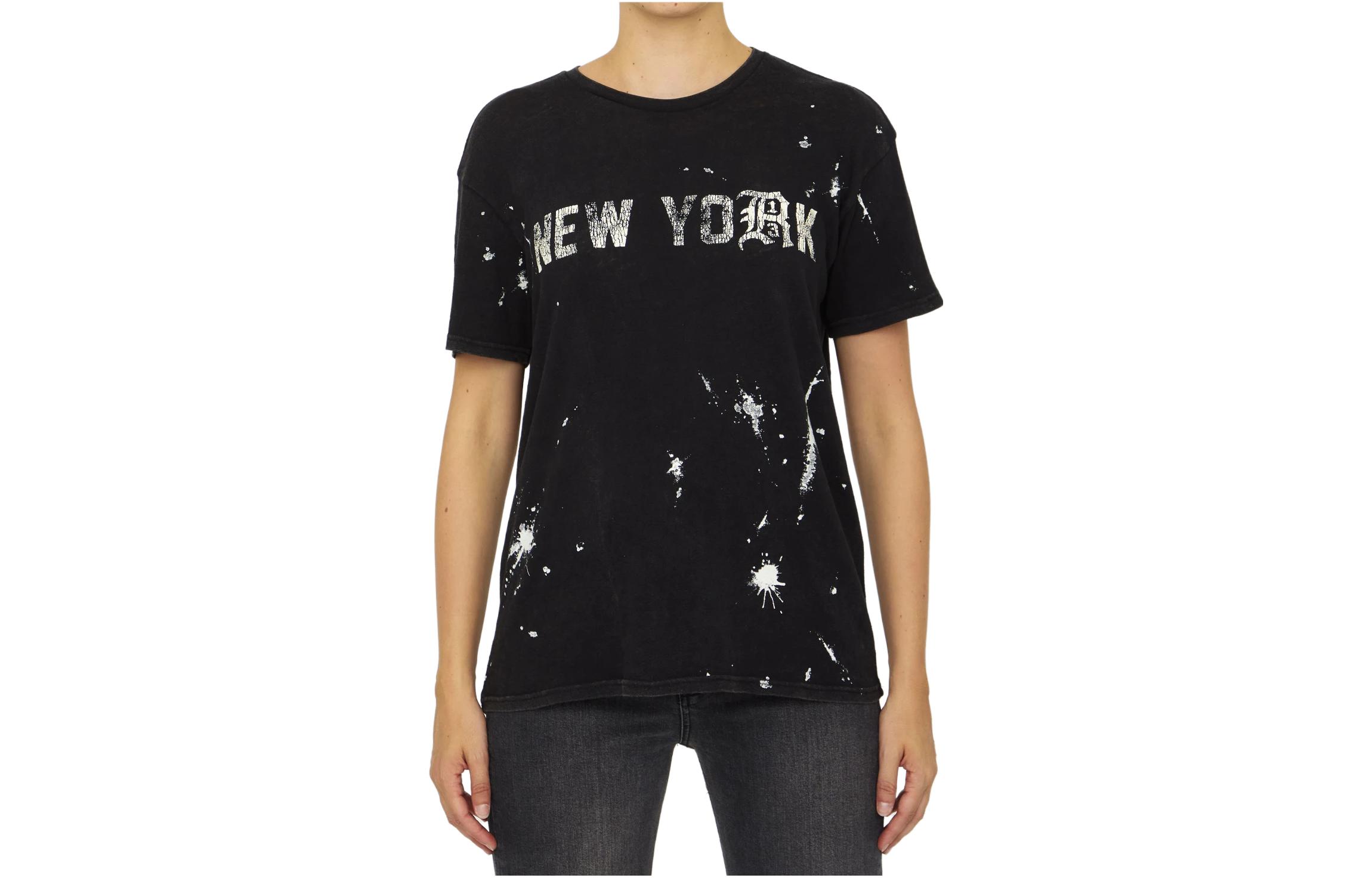 R13 FW23 Solid Color Letter Print  T-Shirt - Black R13MK001K001C