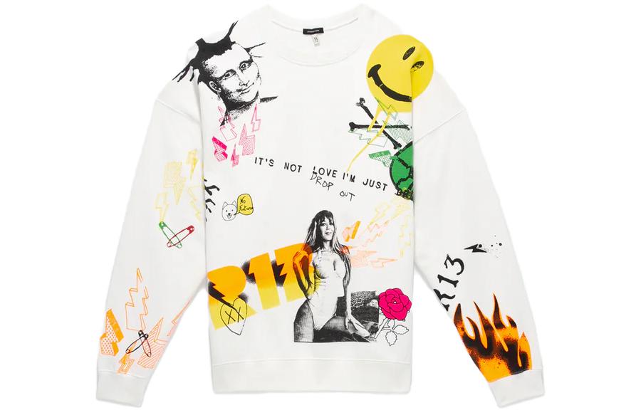 R13 Graffiti Print Crewneck White Sweatshirt R13WK004-K010B