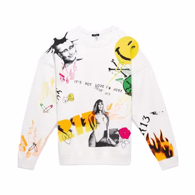 R13 Graffiti Print Crewneck White Sweatshirt R13WK004-K010B