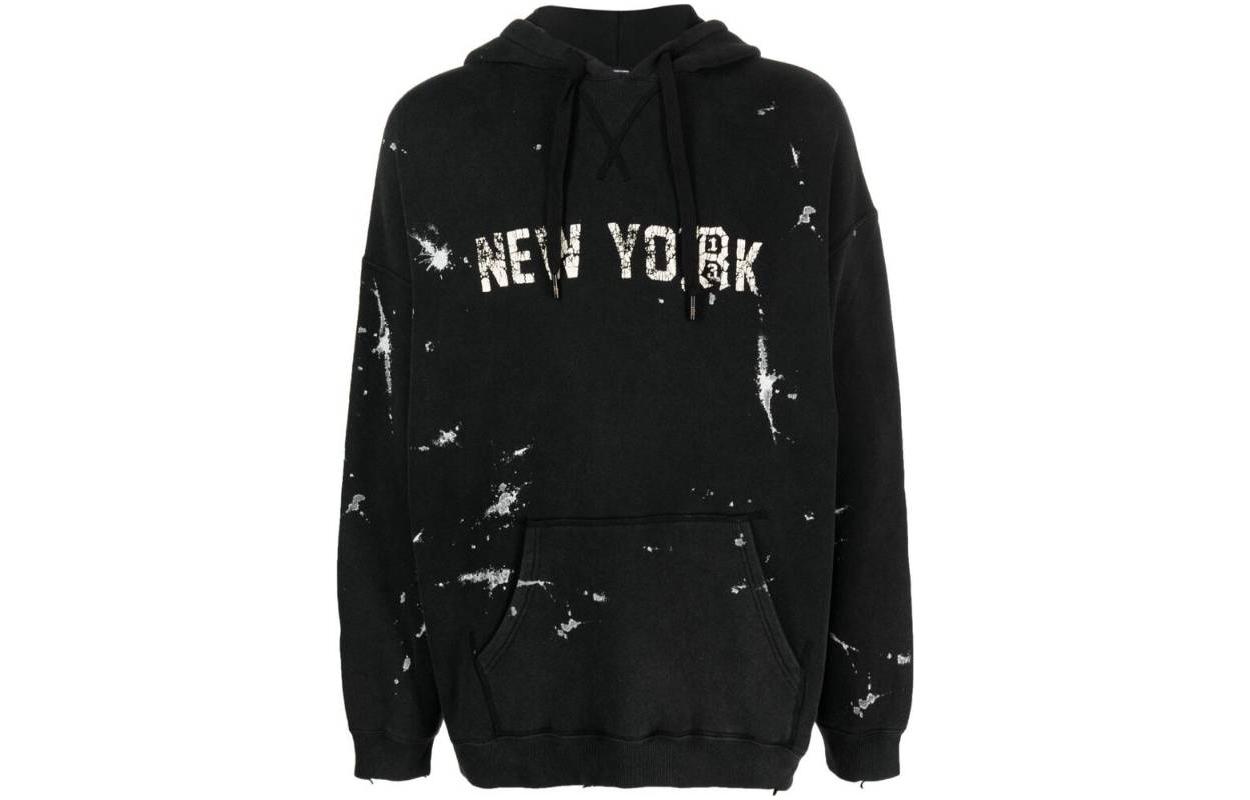 R13 Letter Print Hoodie Black Casual Sweatshirt R13MK005096AHACID