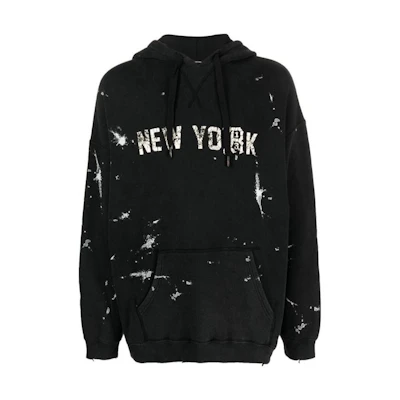 R13 Letter Print Hoodie Black Casual Sweatshirt R13MK005096AHACID