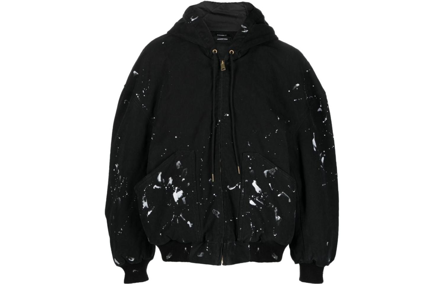 R13 SS23 Logo Print Paint-Splatter Zip Hoodie Jacket Men Black R13MR171R090D