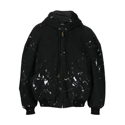 R13 SS23 Logo Print Paint-Splatter Zip Hoodie Jacket Men Black R13MR171R090D