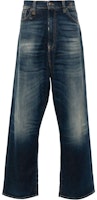R13 SS24 Indigo Wide-Leg Washed Logo Patch Zipper Jeans for Men R13MD065-D144A R13 SS24 Indigo Wide-Leg Washed Logo Patch Zipper Jeans for Men R13MD065-D144A