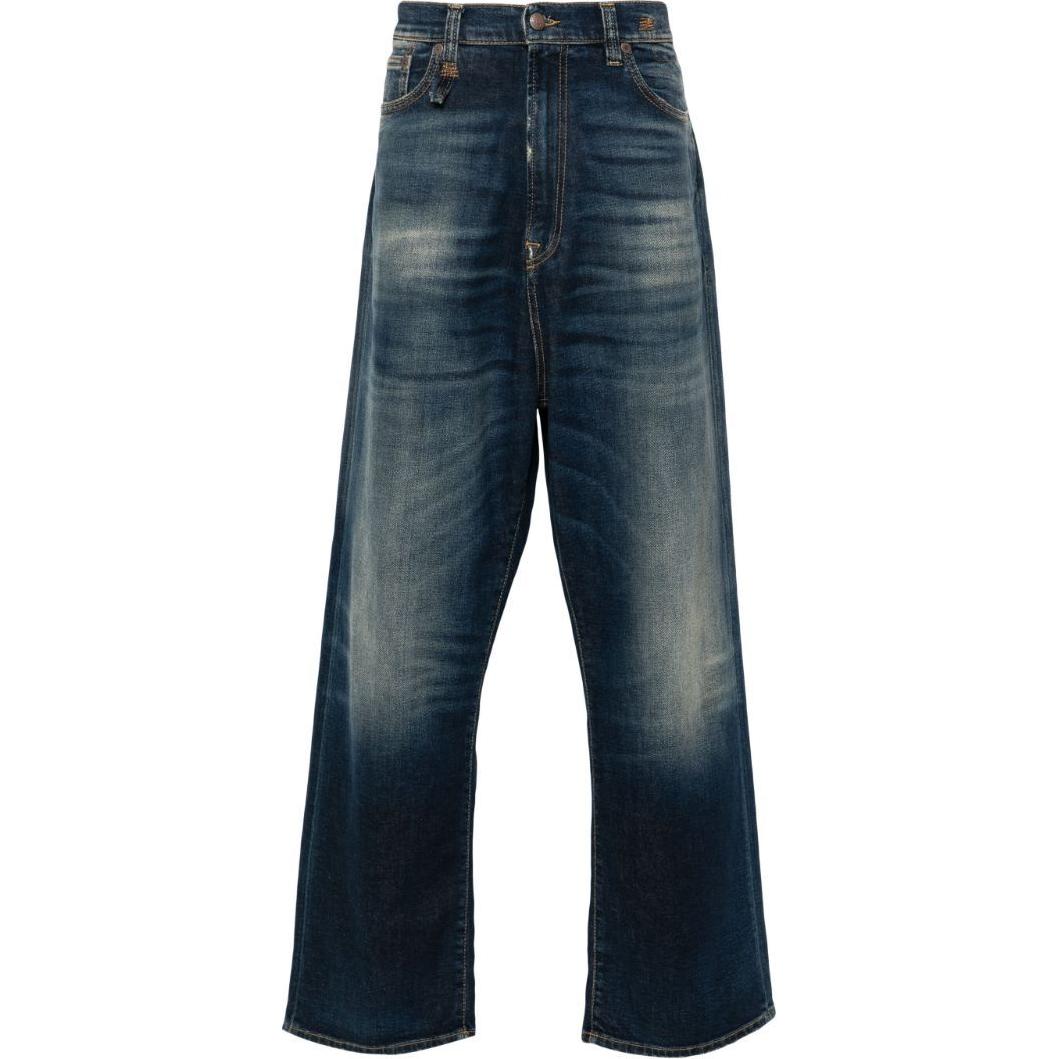 Order R13 SS24 男士深藍寬版水洗Logo補丁拉鏈牛仔褲 R13MD065-D144A