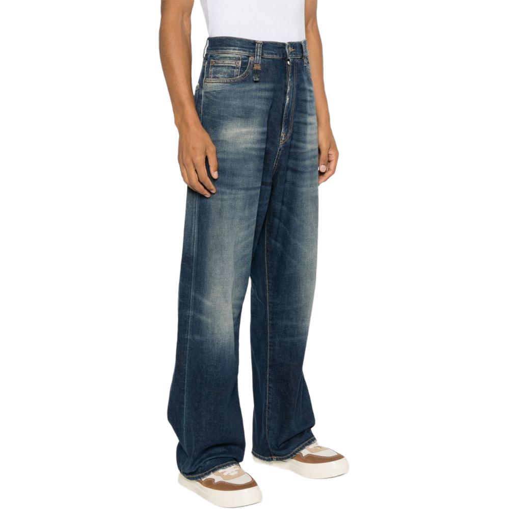 Shop R13 SS24 男士深藍寬版水洗Logo補丁拉鏈牛仔褲 R13MD065-D144A
