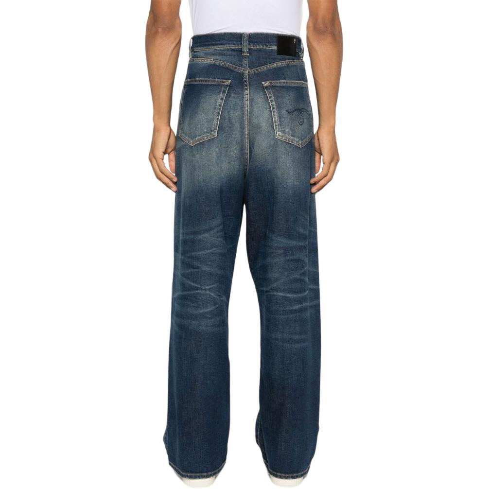 Purchase R13 SS24 男士深藍寬版水洗Logo補丁拉鏈牛仔褲 R13MD065-D144A