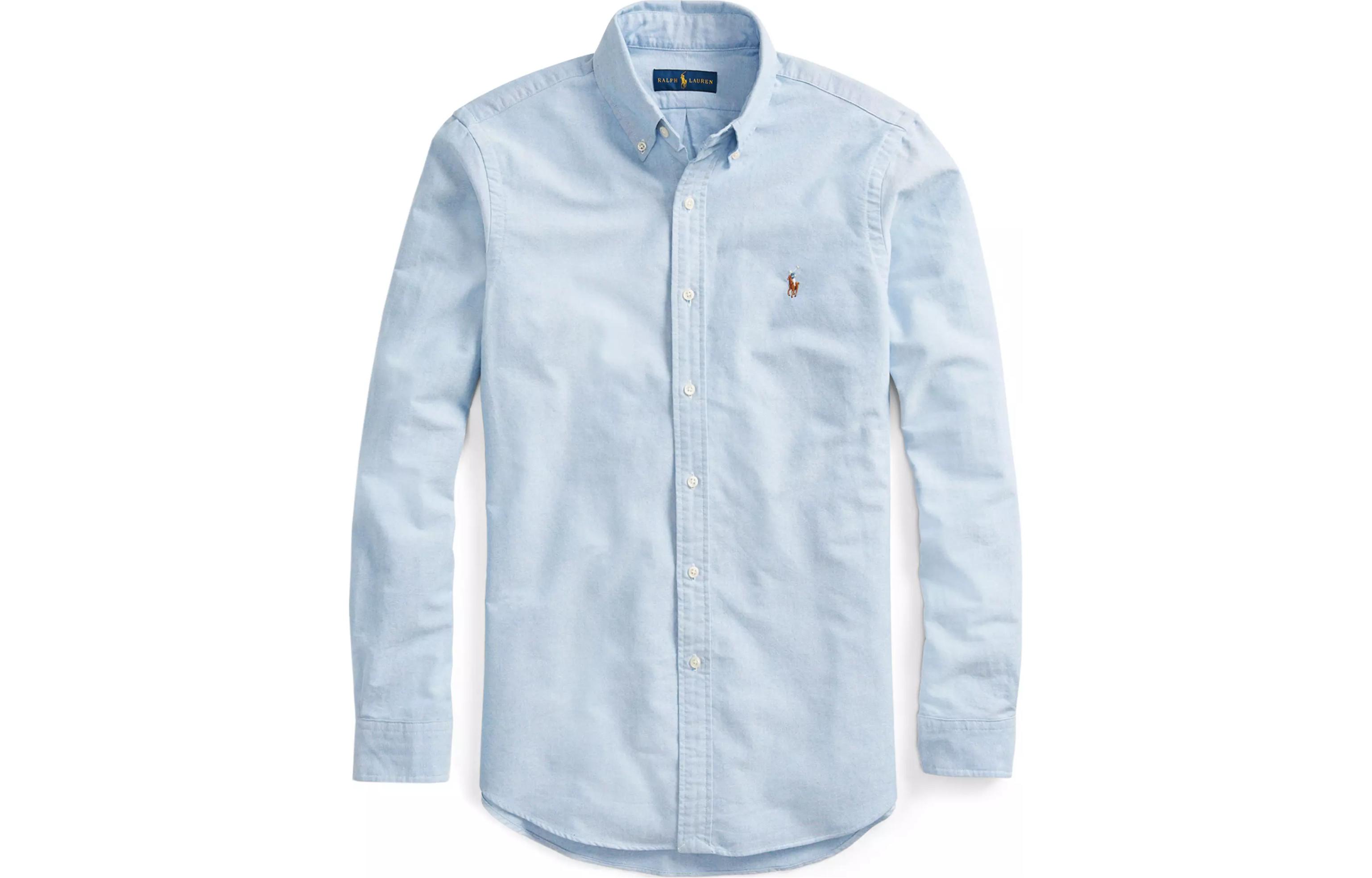 Order Ralph Lauren  Blue Long Sleeve Shirt with Logo and Button-Down Collar 710548535-002