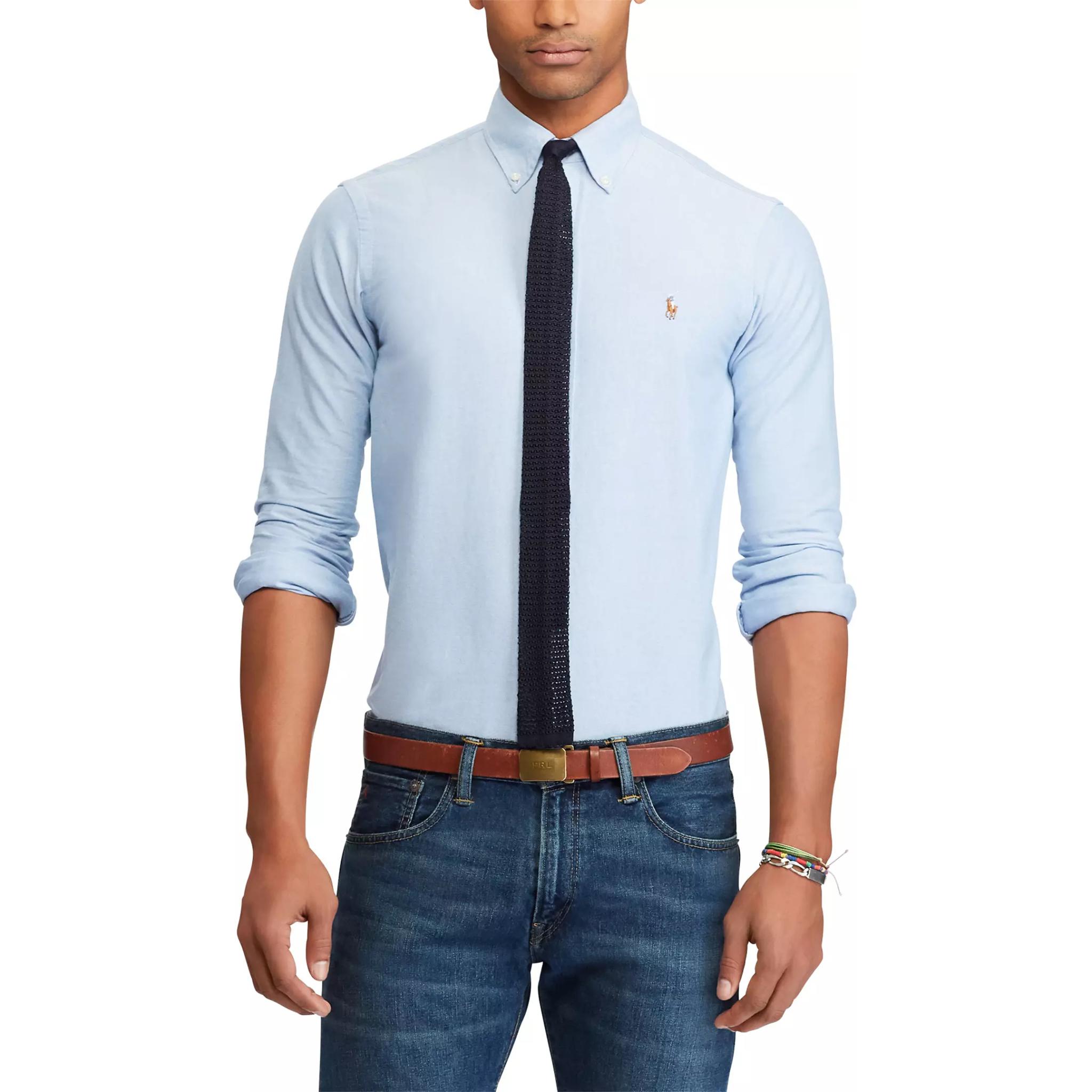 Purchase Ralph Lauren  Blue Long Sleeve Shirt with Logo and Button-Down Collar 710548535-002