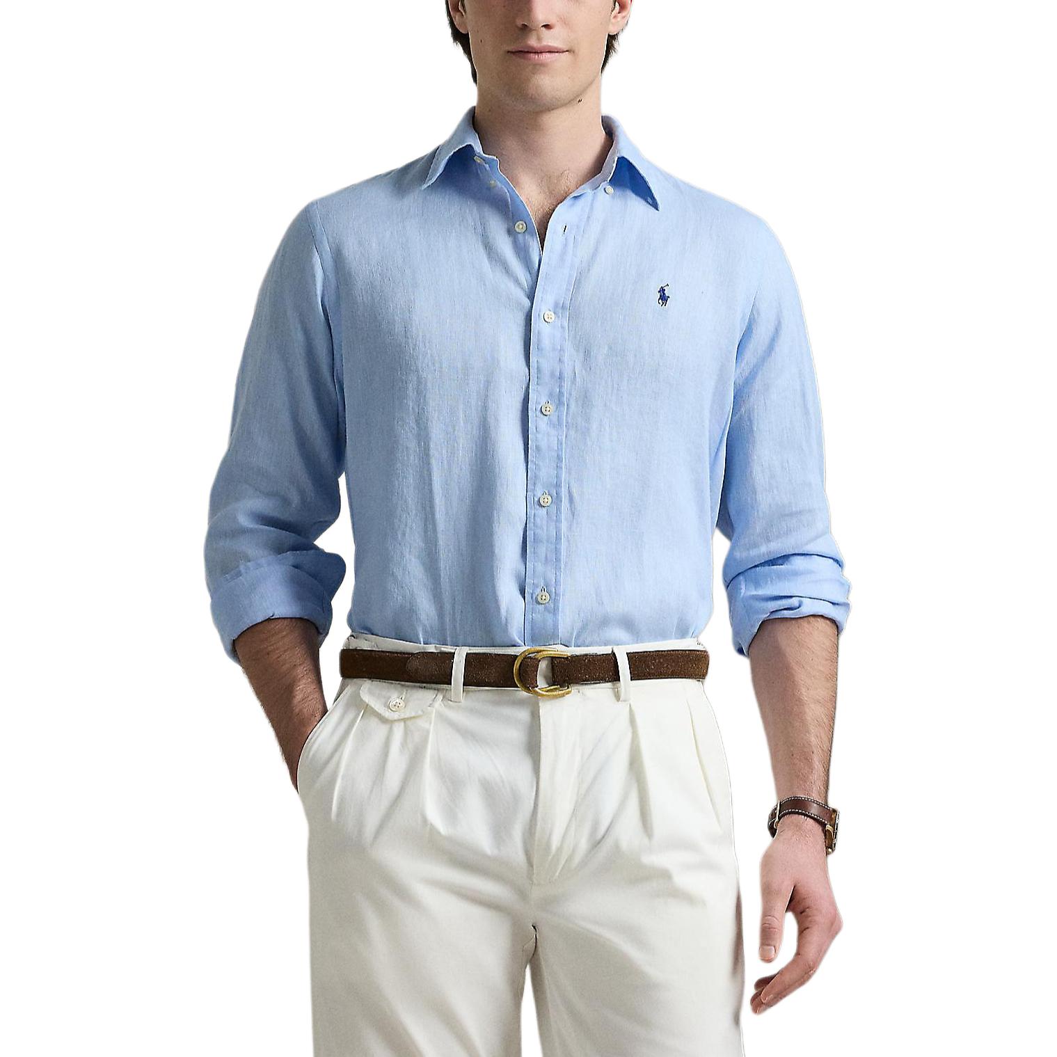 Lookbook 拉夫·勞倫 刺繡寬鬆版長袖襯衫 藍色 MNPOWOV16824181-400