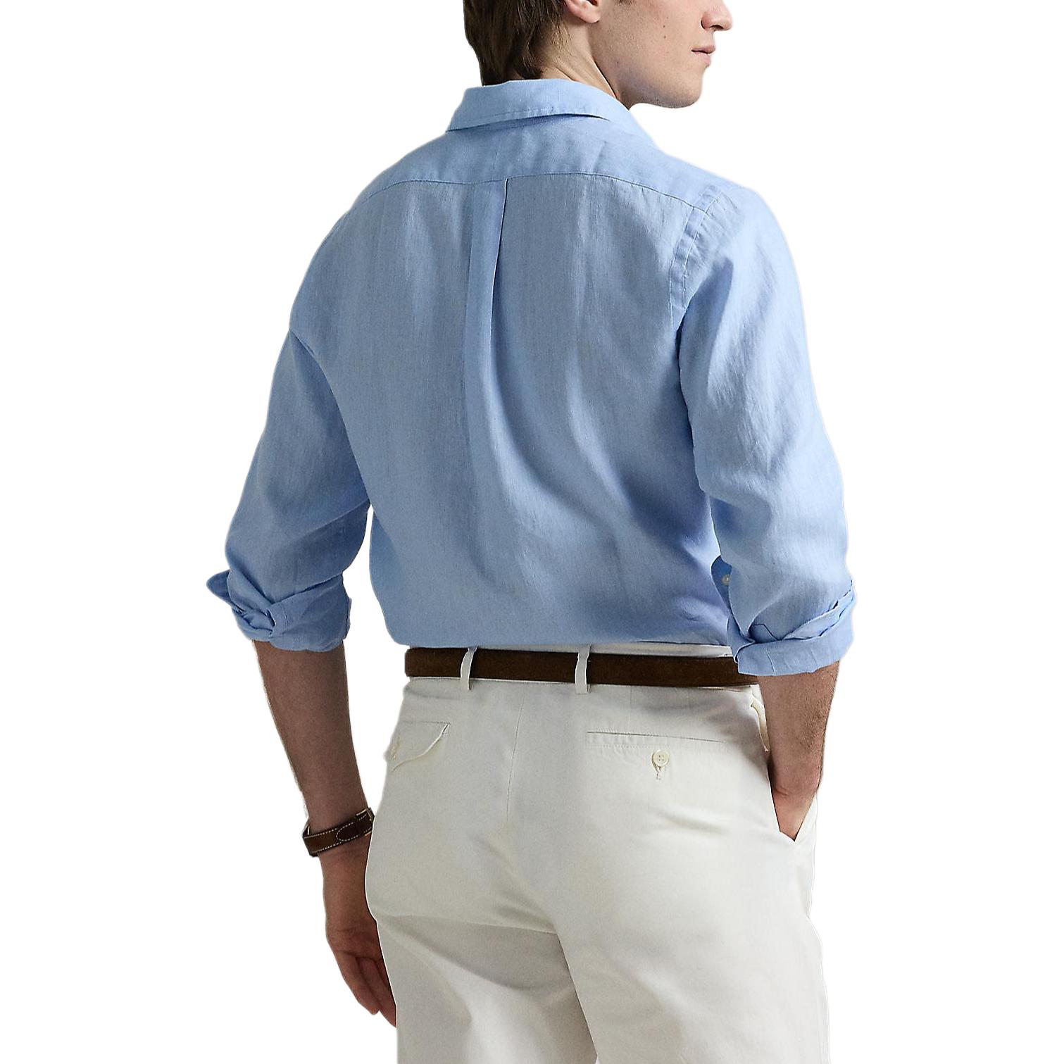 Shop 拉夫·勞倫 刺繡寬鬆版長袖襯衫 藍色 MNPOWOV16824181-400