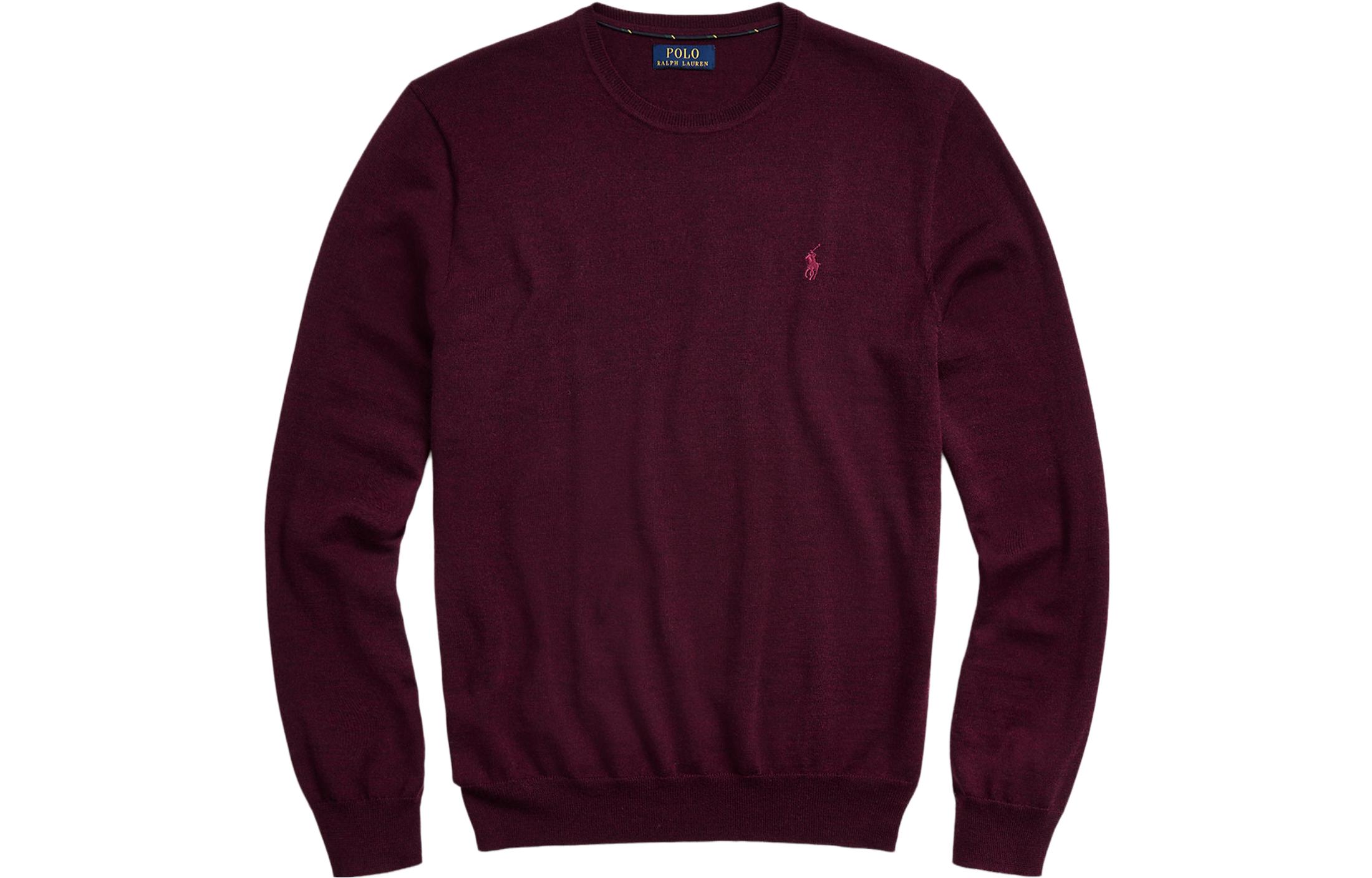 Ralph Lauren  Solid Crewneck Pullover Sweater in Dark Red. 710876846-005