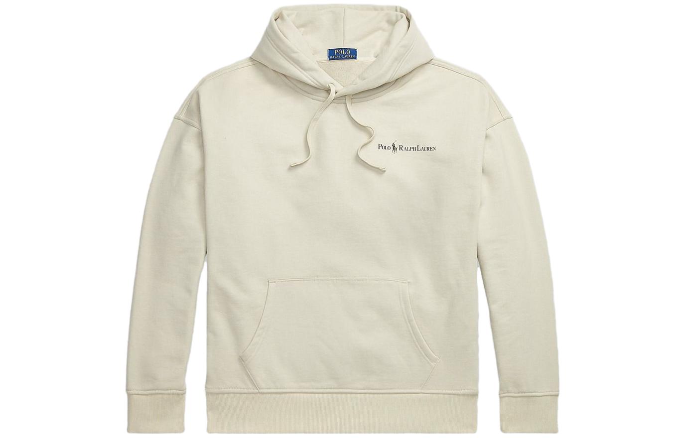 Ralph Lauren Alphabet Print Hoodie Beige Long Sleeve Pullover Sweater 710917904-001