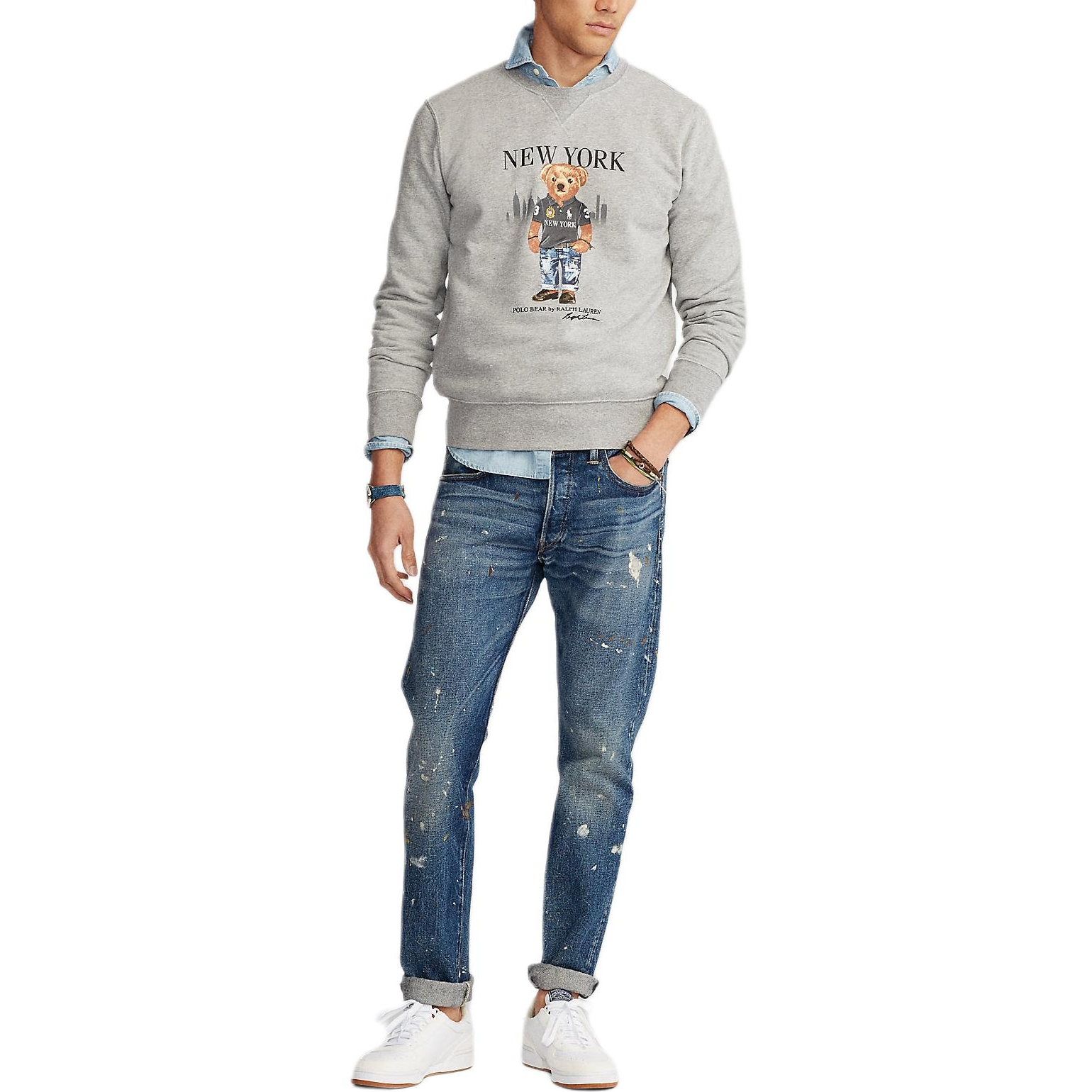 Ralph Lauren Bear Print Crewneck Fleece Sweatshirt Grey 710822583-001 圖 3