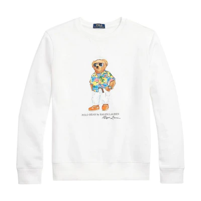 Ralph Lauren Bear Print Crewneck Pullover Sweatshirt White 710853308-032