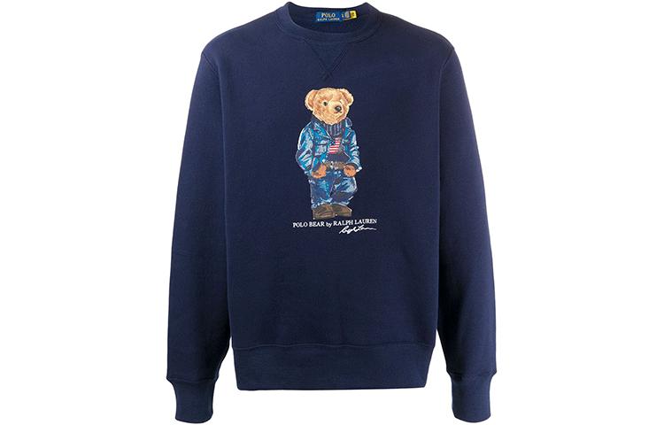Ralph Lauren Bear Print Fleece Pullover Sweatshirt Navy Blue 710792903-001