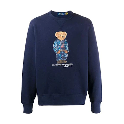 Ralph Lauren Bear Print Fleece Pullover Sweatshirt Navy Blue 710792903-001