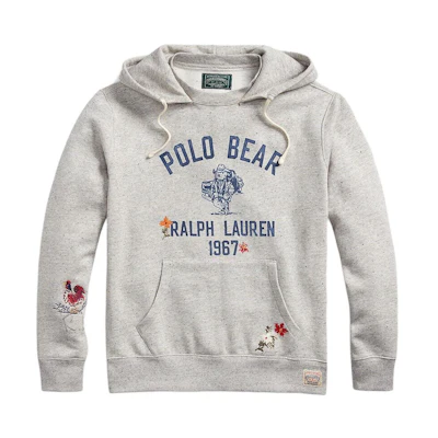 Ralph Lauren Bear Print Hoodie Grey ( Loose Fit) 710937333-001