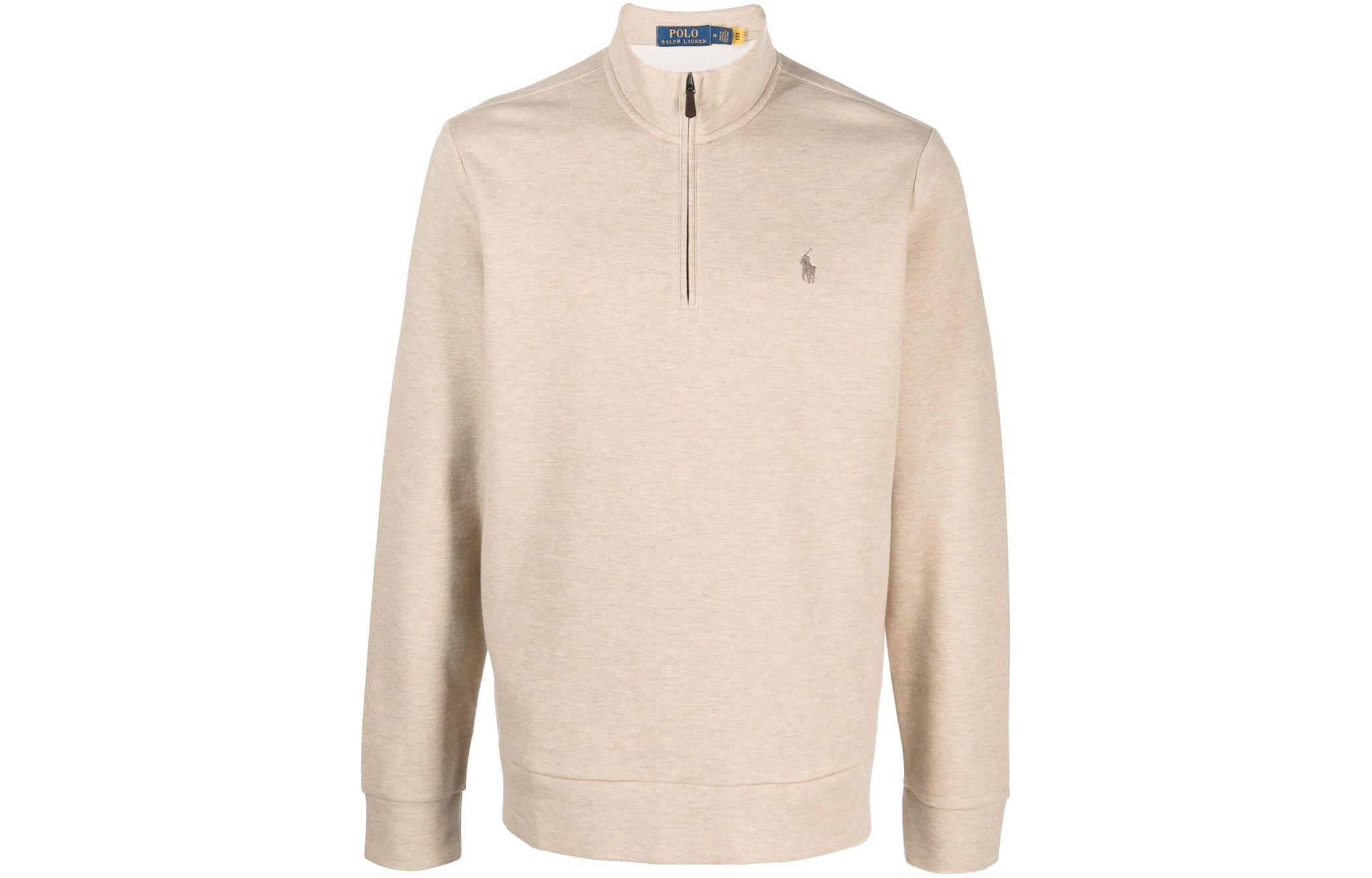 Ralph Lauren Beige Half-Zip Pullover Sweatshirt with Embroidered Logo 710909883-002