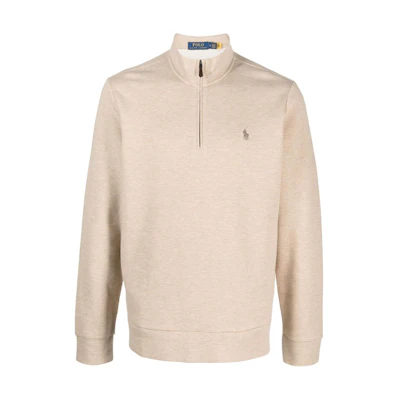 Ralph Lauren Beige Half-Zip Pullover Sweatshirt with Embroidered Logo 710909883-002