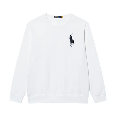 Ralph Lauren Big Pony Logo Embroidered Crewneck Fleece Sweatshirt White Mens MNPOKNI16820474-100