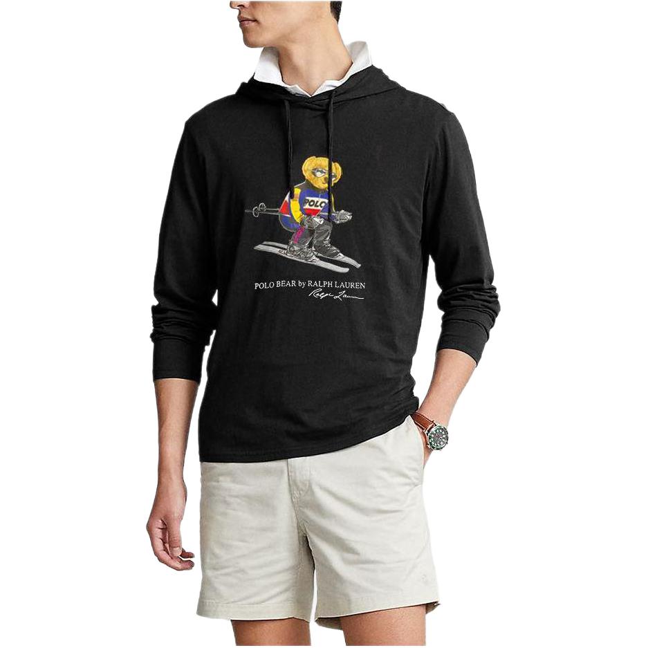 Ralph Lauren Black Drawstring Hoodie with Bear Logo Print 710860165-001