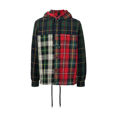 Ralph Lauren Black Hooded Long-Sleeve Patchwork Jacket Shirt 7108505440015429
