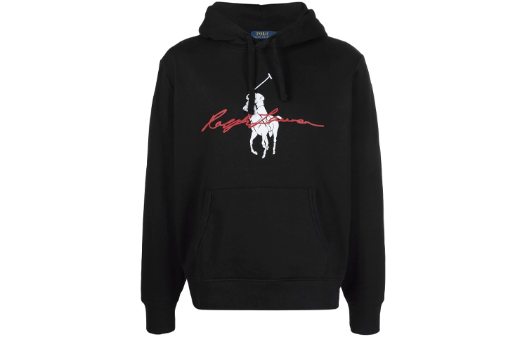 Ralph Lauren Black Hoodie with White Logo Print Pullover Design 710839053-004