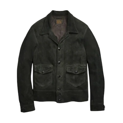 Ralph Lauren Black Suede Jacket Classic Button-Down Long Sleeve Outerwear MNRROTW16020-130