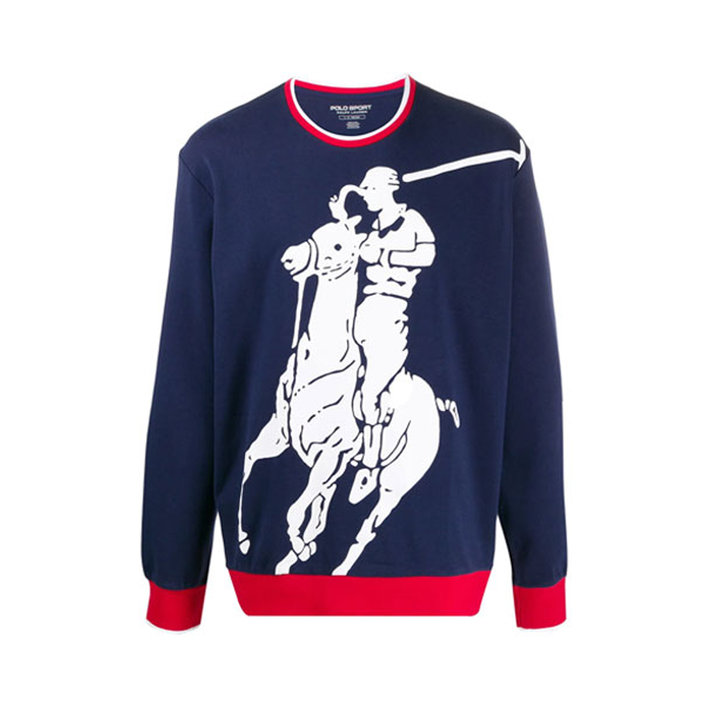 Ralph Lauren Blue Crewneck Sweatshirt with Polo Player Logo 710761080-002
