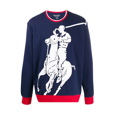 Ralph Lauren Blue Crewneck Sweatshirt with Polo Player Logo 710761080-002