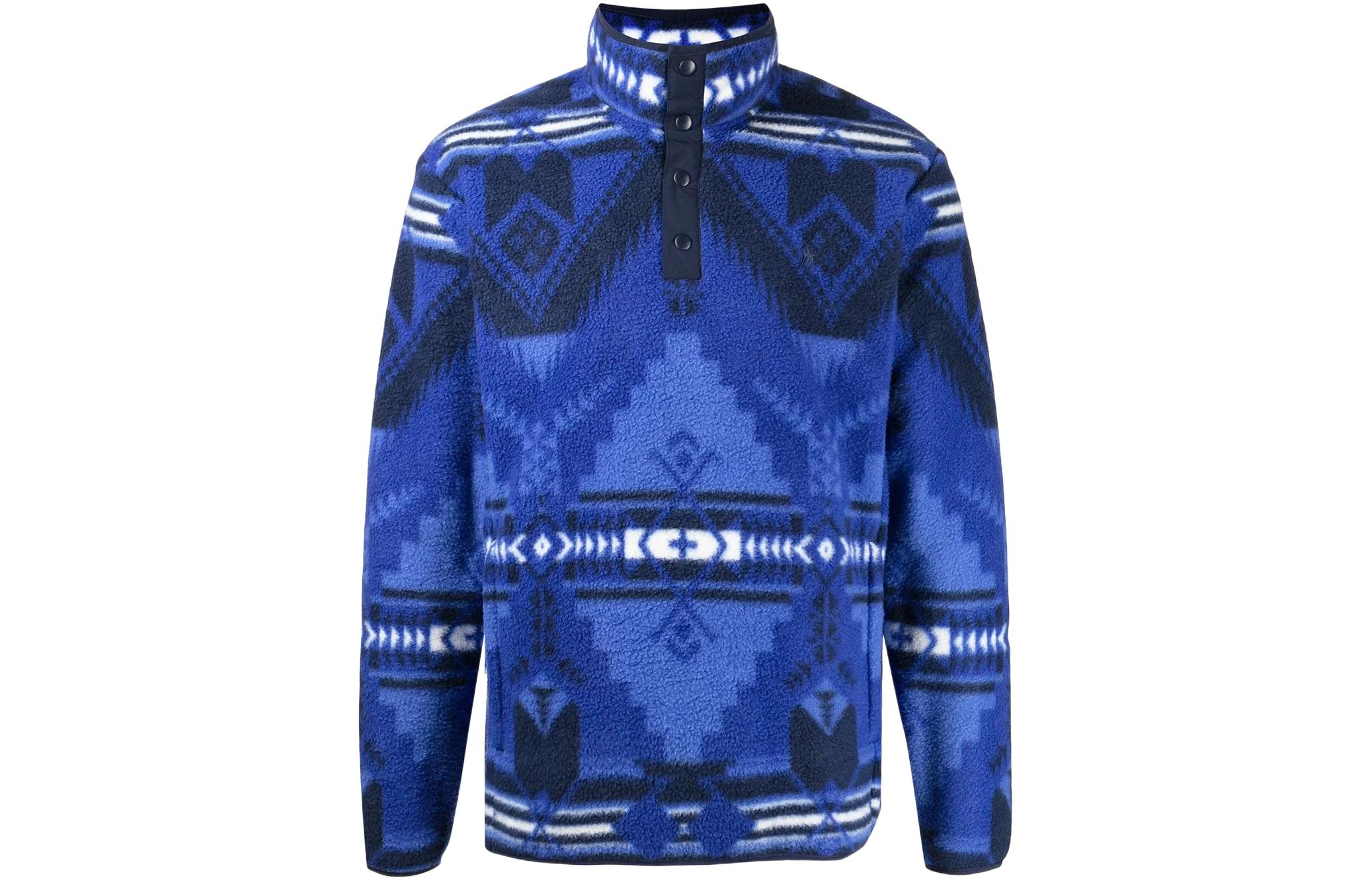 Ralph Lauren Blue Geometric Jacquard Snap Fleece Sweatshirt 710853348-001