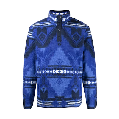 Ralph Lauren Blue Geometric Jacquard Snap Fleece Sweatshirt 710853348-001
