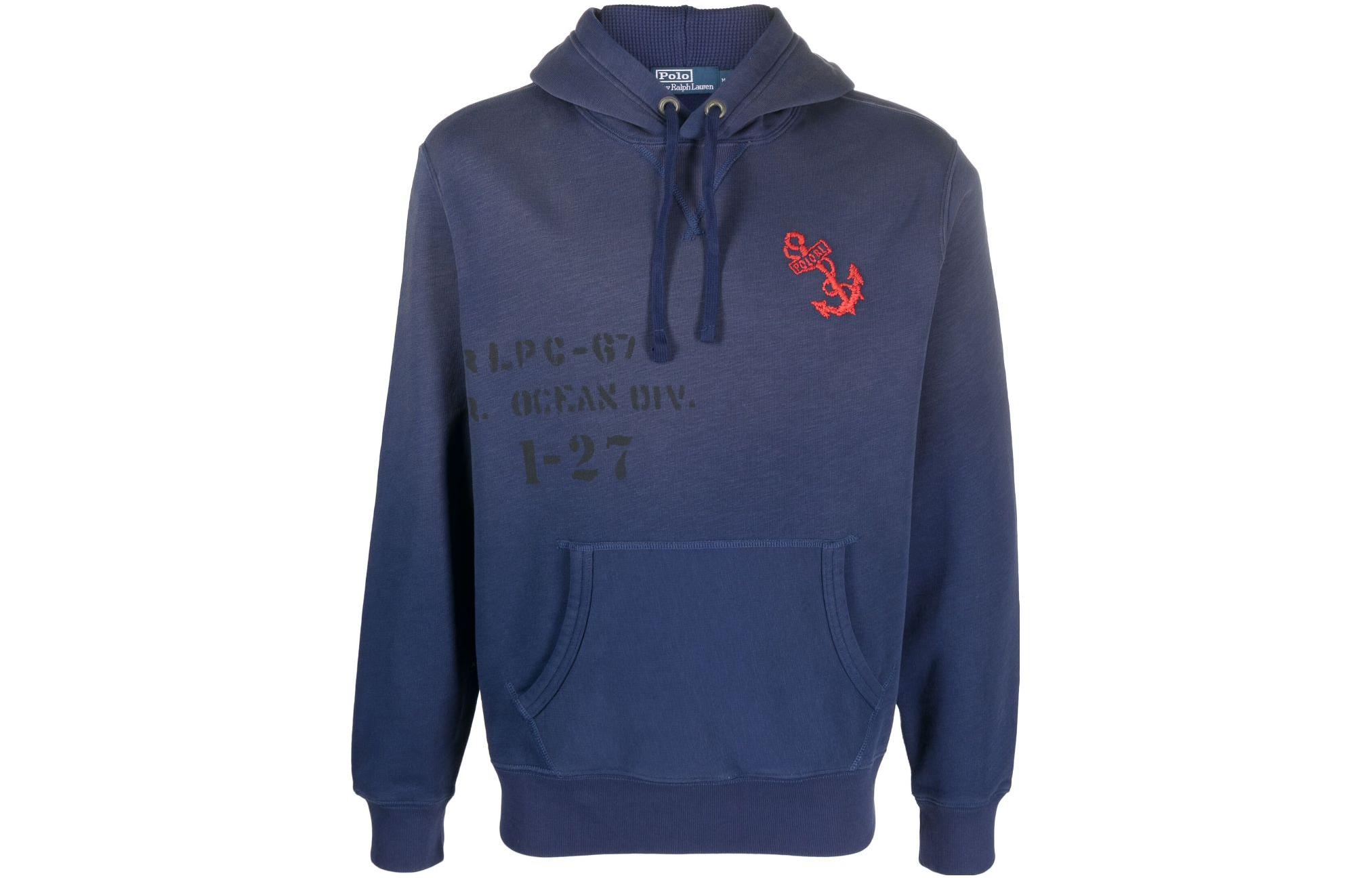 Ralph Lauren Blue Hoodie Long Sleeve Sweatshirt with Letter Design 710909947001