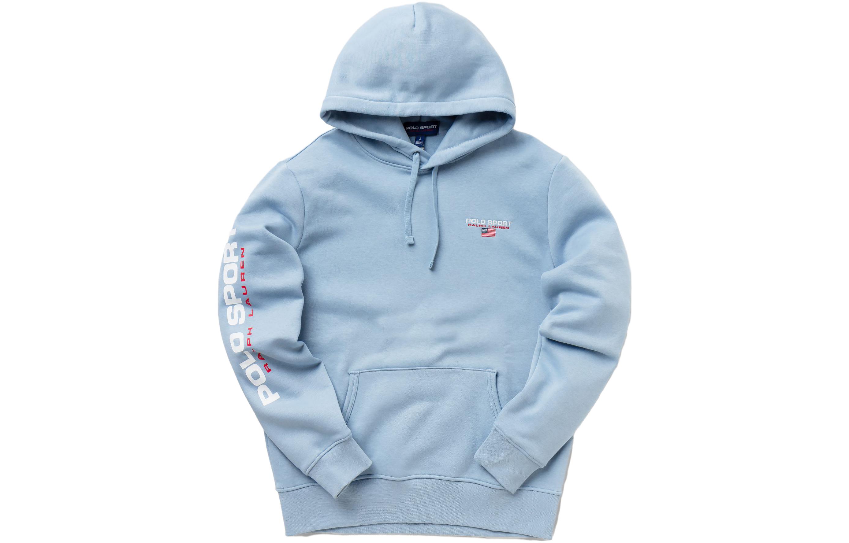 Ralph Lauren Blue Hoodie with Logo Patch and Front Pocket 710835769-010