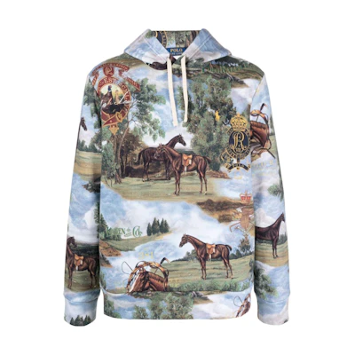 Ralph Lauren Blue Oversized Hoodie with All-Over Print 710918013001
